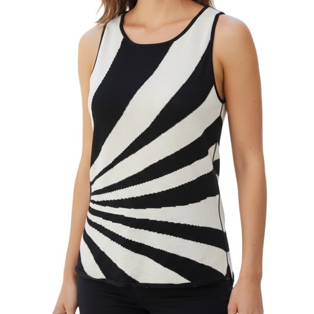 CACHE‎ Black And White Sunburst Knit Sleeveless Tank Shell Size XS
